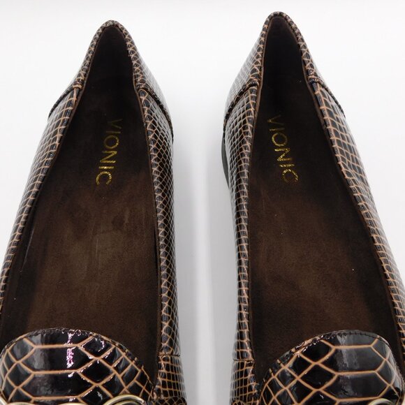 Vionic Brown Patent Leather Faux Croc Embossed Alda Loafers | EUC | 8 Wide - Picture 5 of 12